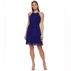 DKNY Petite Belted Halter Dress in Navy, NWT, Size 12P